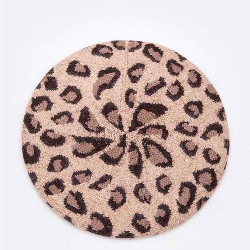 Leopard Print Angora French Beret Hat - Picture 4 of 4